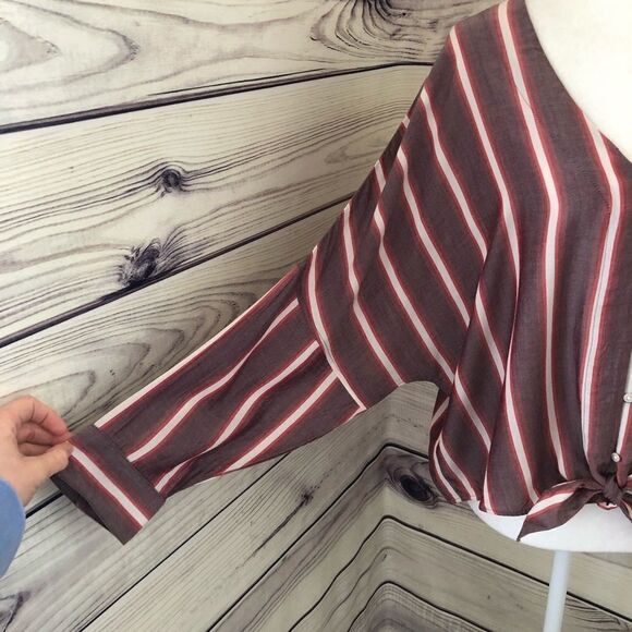 Express Purple Striped Button Down Tie Front Dolman Sleeve Top Medium - Picture 3 of 5